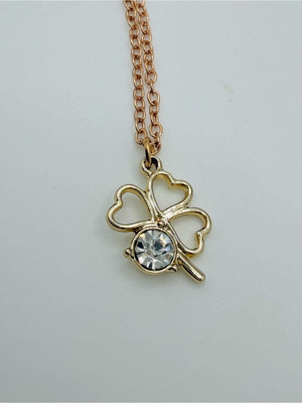Gold Four-Leaf Clover Necklace Crystal Accent Minimalist Good Fortune Jewelry